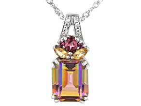 Multi Color Quartz Rhodium Over Silver Pendant Chain 4.10ctw