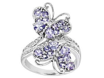 Picture of Blue Tanzanite Rhodium Over Sterling Silver Butterfly Ring 1.45ctw