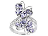 Blue Tanzanite Rhodium Over Sterling Silver Butterfly Ring 1.45ctw