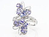 Blue Tanzanite Rhodium Over Sterling Silver Butterfly Ring 1.45ctw