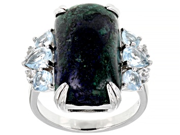 Picture of Blue Azurmalachite Rhodium Over Silver Ring 1.45ctw