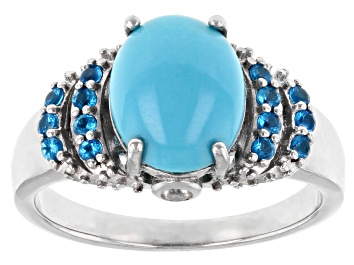 Picture of Blue Sleeping Beauty Turquoise Rhodium Over Sterling Silver Ring .29ctw