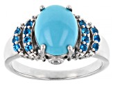 Blue Sleeping Beauty Turquoise Rhodium Over Sterling Silver Ring .29ctw