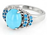 Blue Sleeping Beauty Turquoise Rhodium Over Sterling Silver Ring .29ctw