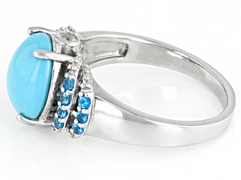 Blue Sleeping Beauty Turquoise Rhodium Over Sterling Silver Ring .29ctw