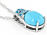 Blue Sleeping Beauty Turquoise Rhodium Over Sterling Silver Pendant With Chain .10ctw