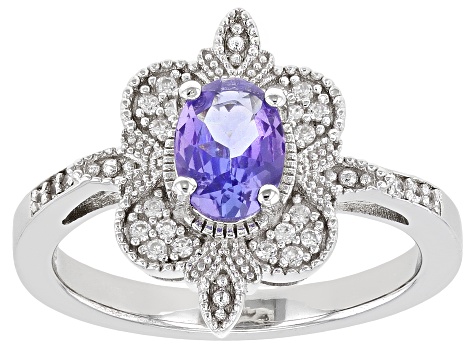 Blue Tanzanite Rhodium Over Sterling Silver Ring .75ctw