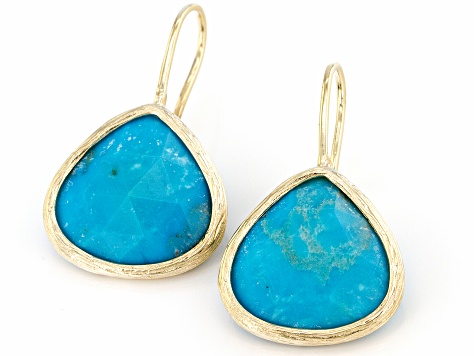 Blue Turquoise 18K Yellow Gold Over Silver Drop Earrings
