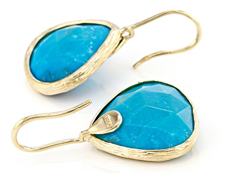 Blue Turquoise 18K Yellow Gold Over Silver Drop Earrings