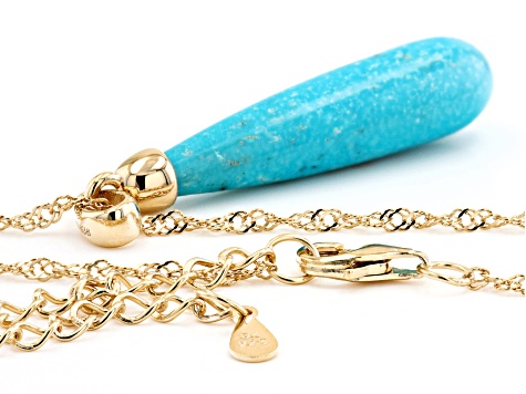 Blue Turquoise 18k Yellow Gold Over Sterling Silver Pendant With Chain
