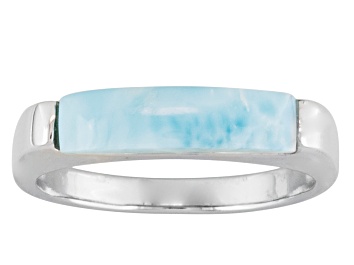 Picture of Blue Larimar Rhodium Over Sterling Silver Ring.