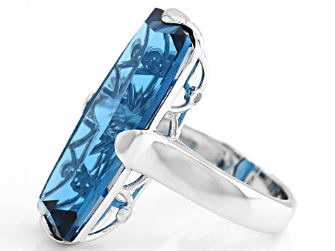 Blue Lab Created Spinel Rhodium Over Silver Ring 20.46ctw