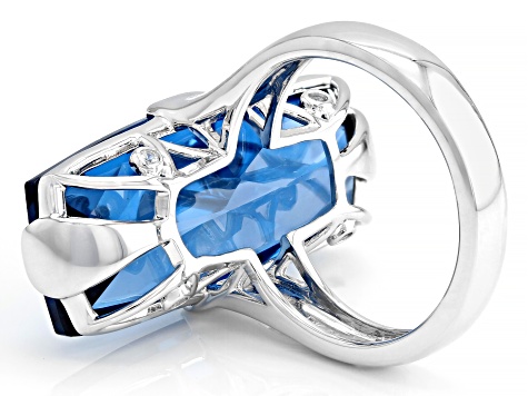 Blue Lab Created Spinel Rhodium Over Silver Ring 20.46ctw