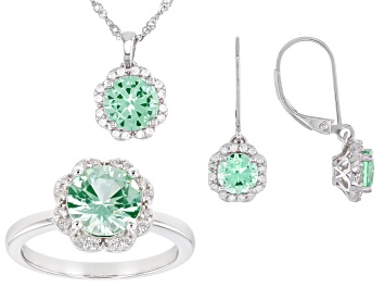 Picture of Green Lab Created Spinel Rhodium Over Silver Jewelry Set 5.79ctw