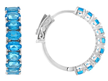 Picture of Neon apatite rhodium over sterling silver hoop earrings 3.78ctw