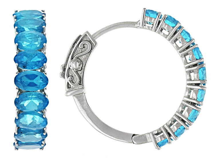 Neon apatite rhodium over sterling silver hoop earrings 3.78ctw 