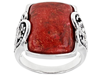 Picture of Red sponge coral sterling silver solitaire ring