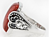 Red sponge coral sterling silver solitaire ring