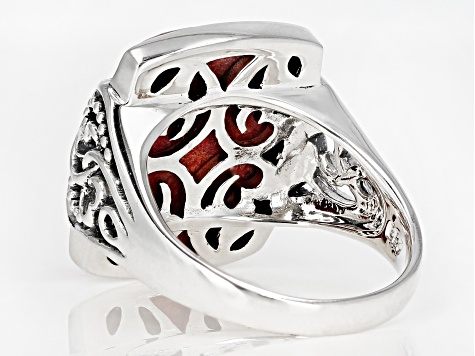 Red sponge coral sterling silver solitaire ring