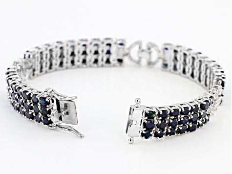 Blue Sapphire Rhodium Over Silver Bracelet 18.27ctw