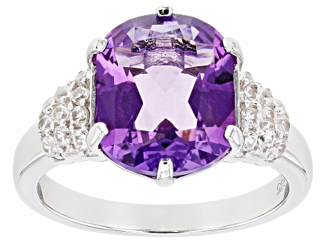 Purple amethyst rhodium over silver ring 3.87ctw