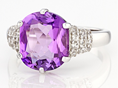 Purple amethyst rhodium over silver ring 3.87ctw