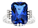 Blue Lab Created Spinel Rhodium Over Silver Ring 6.69ctw