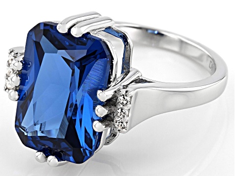 Blue Lab Created Spinel Rhodium Over Silver Ring 6.69ctw