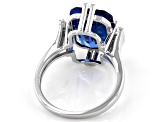 Blue Lab Created Spinel Rhodium Over Silver Ring 6.69ctw