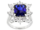 Blue Lab Created Sapphire Rhodium Over Silver Ring 7.06ctw