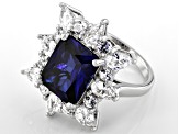 Blue Lab Created Sapphire Rhodium Over Silver Ring 7.06ctw