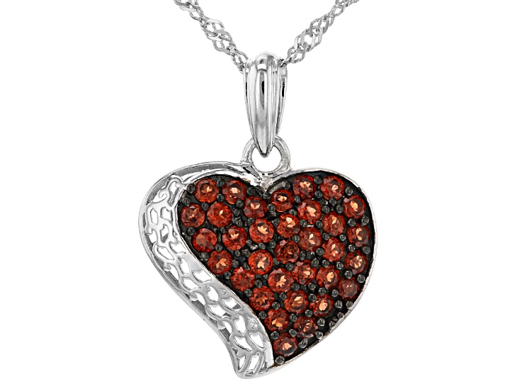 Red Garnet Rhodium Over Silver Heart Pendant with Chain 1.40ctw