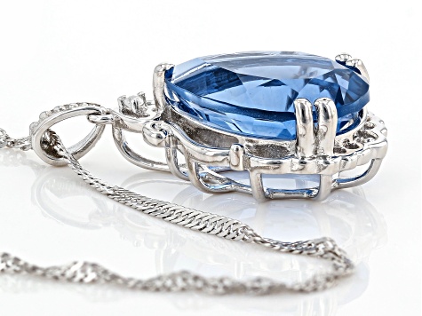 Blue Color Change Fluorite Rhodium Over Silver Pendant With