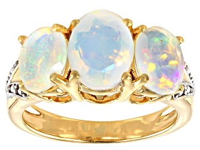Multicolor Ethiopian opal 18k yellow gold over silver 3-stone ring 2.58ctw