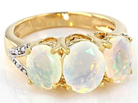 Multicolor Ethiopian opal 18k yellow gold over silver 3-stone ring 2.58ctw