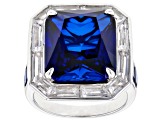 Blue Lab Created Sapphire Rhodium Over Silver Ring  14.88ctw