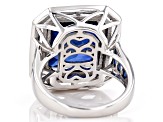 Blue Lab Created Sapphire Rhodium Over Silver Ring  14.88ctw