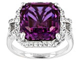 Purple Lab Created Color Change Sapphire Rhodium Over Silver Ring 9.37ctw