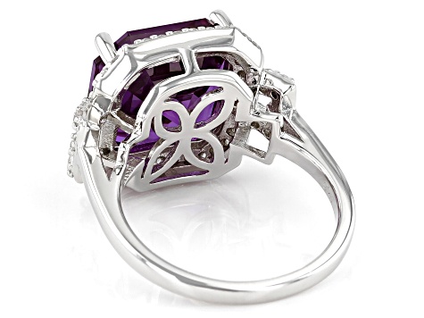 Purple Lab Created Color Change Sapphire Rhodium Over Silver Ring 9.37ctw