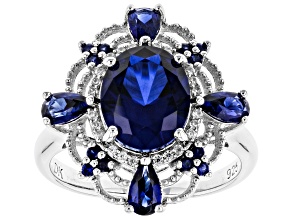 Blue Lab Created Sapphire Rhodium Over Silver Ring 3.67ctw