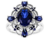 Blue Lab Created Sapphire Rhodium Over Silver Ring 3.67ctw
