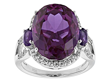 Picture of Purple Lab Created Color Change Sapphire Rhodium Over Sterling Silver Ring 12.13ctw
