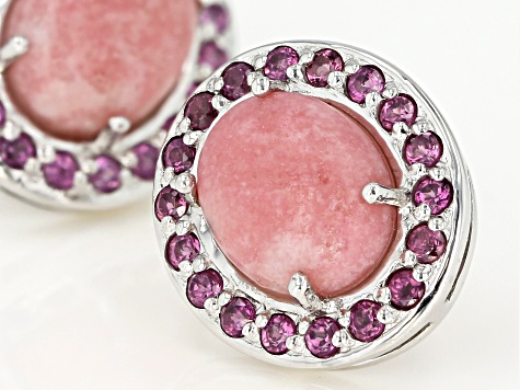 pink thulite rhodium over sterling silver earrings .92ctw
