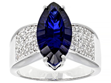 Picture of Lab created blue sapphire rhodium over silver ring 4.72ctw