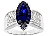 Lab created blue sapphire rhodium over silver ring 4.72ctw