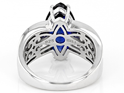 Lab created blue sapphire rhodium over silver ring 4.72ctw