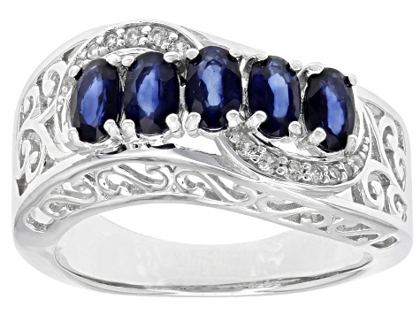Blue sapphire rhodium over sterling silver ring 1.53ctw