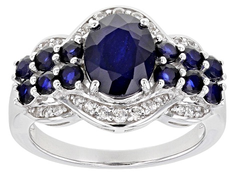 Blue sapphire rhodium over sterling silver ring 3.07ctw