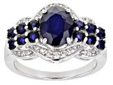 Blue sapphire rhodium over sterling silver ring 3.07ctw
