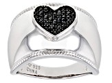 Black spinel rhodium over sterling silver heart ring .24ctw